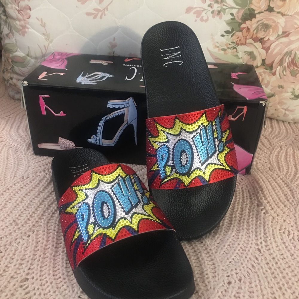 Women’s POW! Sequin Slide Sandals - Black/Red